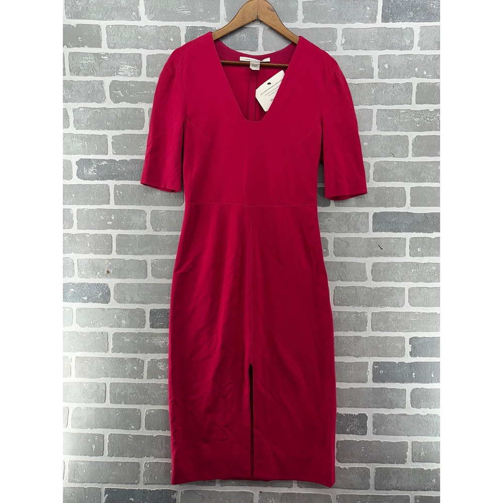 Diane von Furstenberg Pink V-Neck Sheath Dress Size 8 Silk Lined Midi DVF